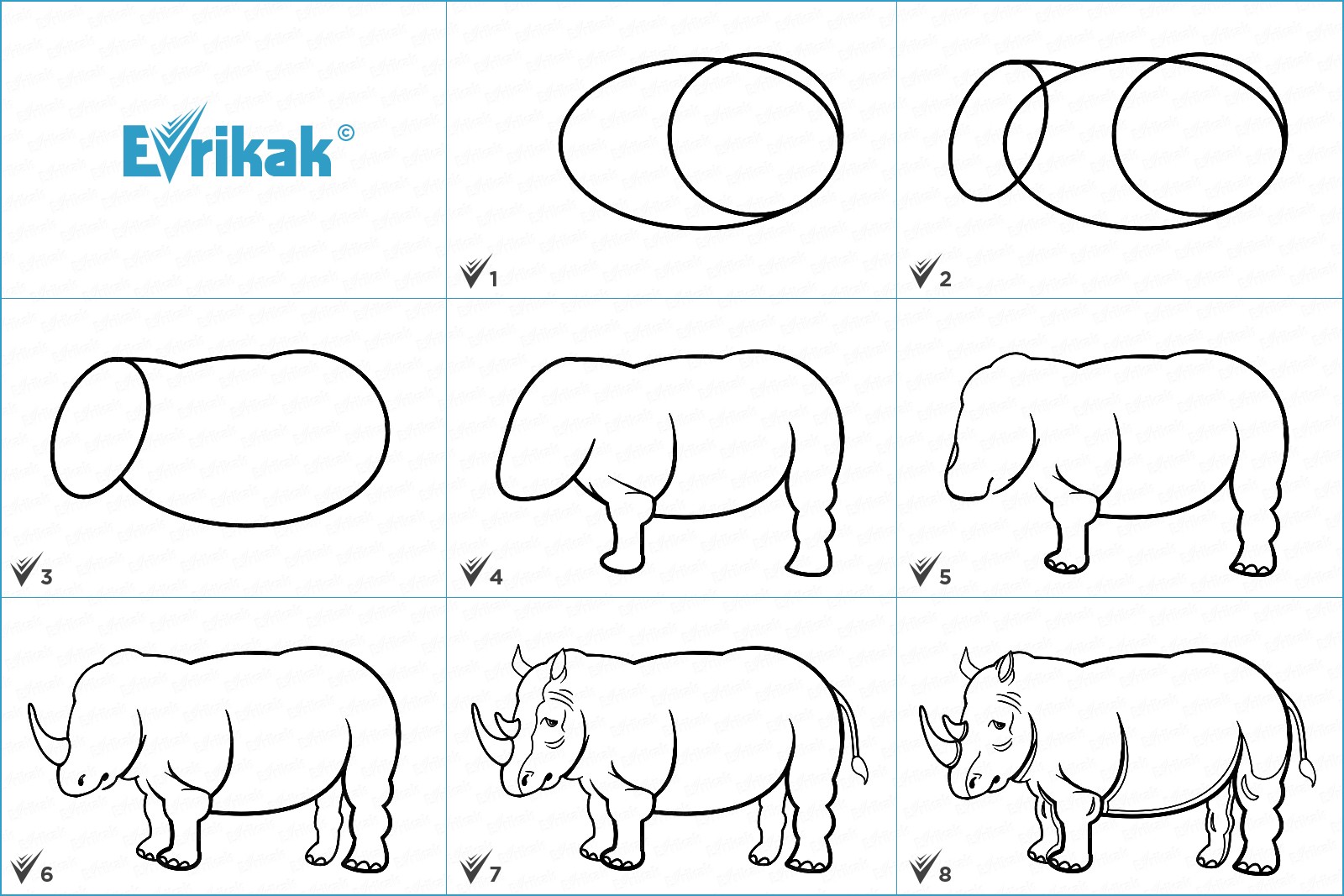 Как поэтапно нарисовать носорога карандашом поэтапно