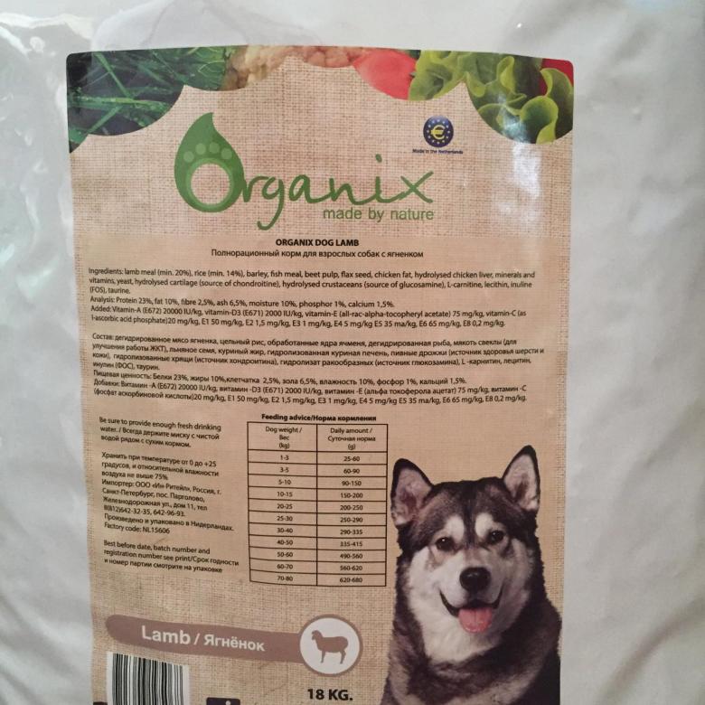 Органикс: корм для собак и щенков, состав
